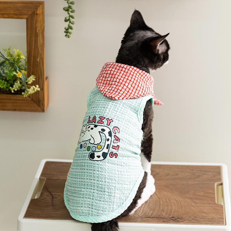 

Одежда для кошек Весенне-летняя дышащая клетчатая жилетка с галстуком-бабочкой-пузырем, синяя, для котенка, кошки, бесшерстной кошки, собаки, домашнего питомца S (recommended weight 3-2.5 kg)