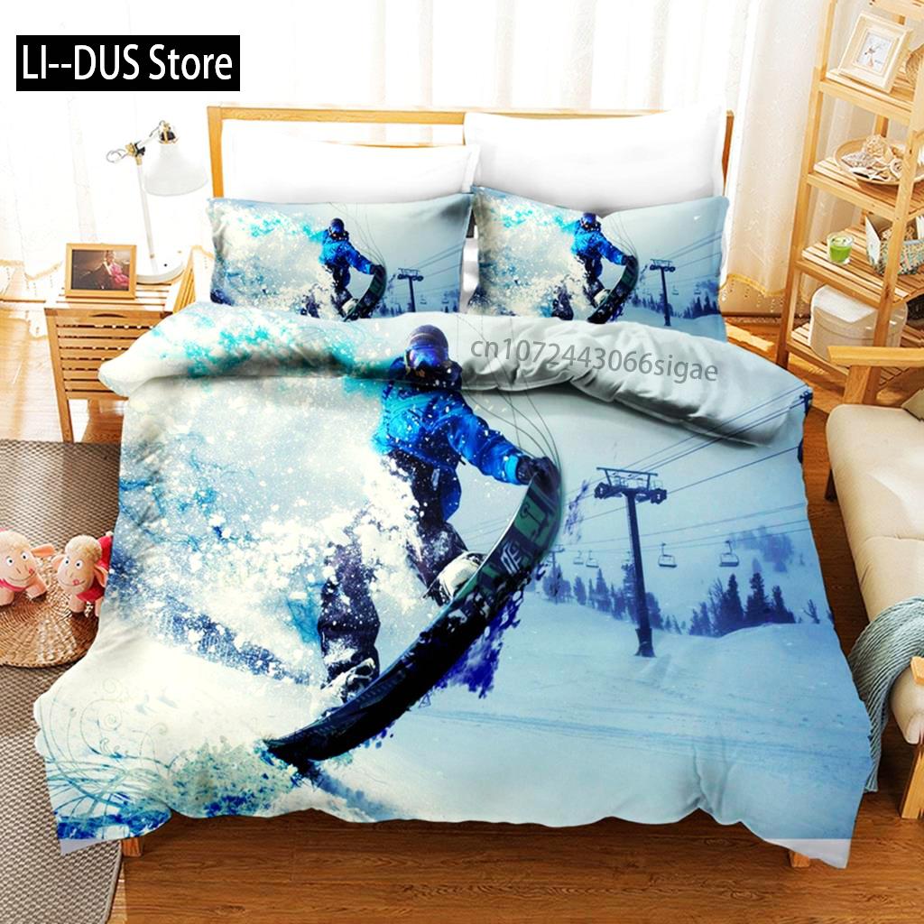Ski Dekbedovertrek Microfiber Extreem Sporten Thema Eenpersoons Beddengoed Set Wintersport Ski Sneeuw Berglandschap Queen King Dekbedovertrek