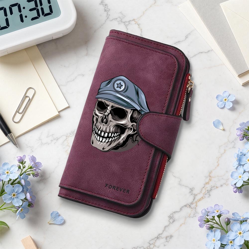 Gothic Skull Pattern Long Wallet for Daily Use Fashion Multi Card Slot Purse