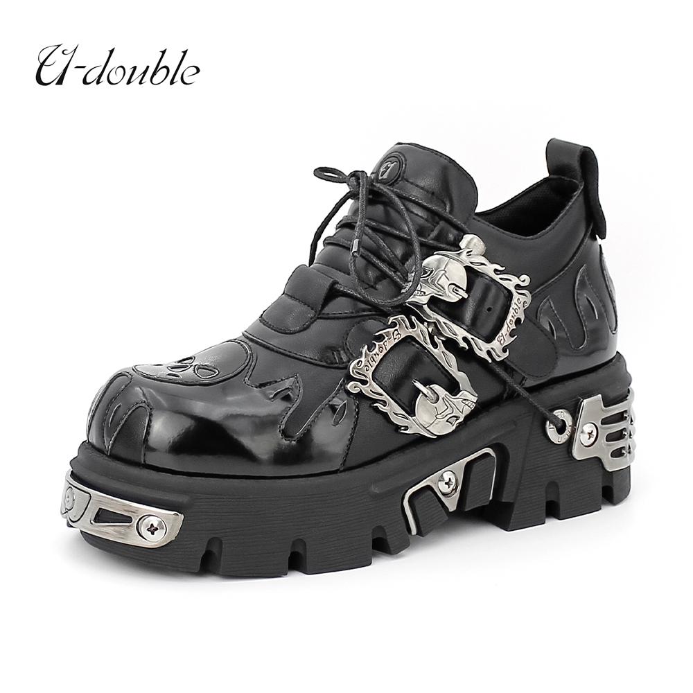 Men And Women Vintage Rock Couple Shoes  New Dark Punk Leather Retro Boots Metal Niche Design Unisex Single Platform Shoes
