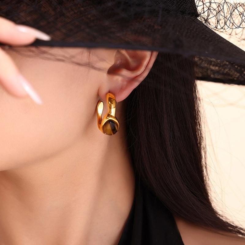 Sophisticated C Shaped Earrings Rings with Tigers Eye Stone to Elevating Your Look Styles at Any Evening Event