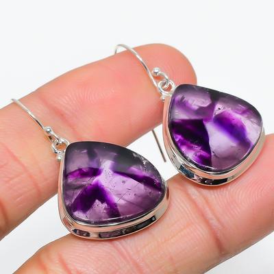 Natural Brazilian Amethyst Gemstone 925 Solid Sterling Silver Earring 1.75" Q5t48