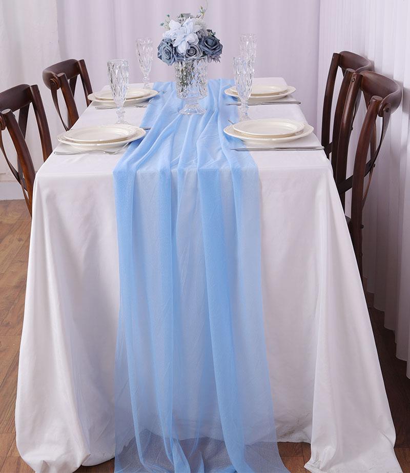 Chiffon Table Runner Romantic Sheer Wedding Table Runner Glitter Tulle Fabric Decorations for Wedding, Birthday Party,Dinner