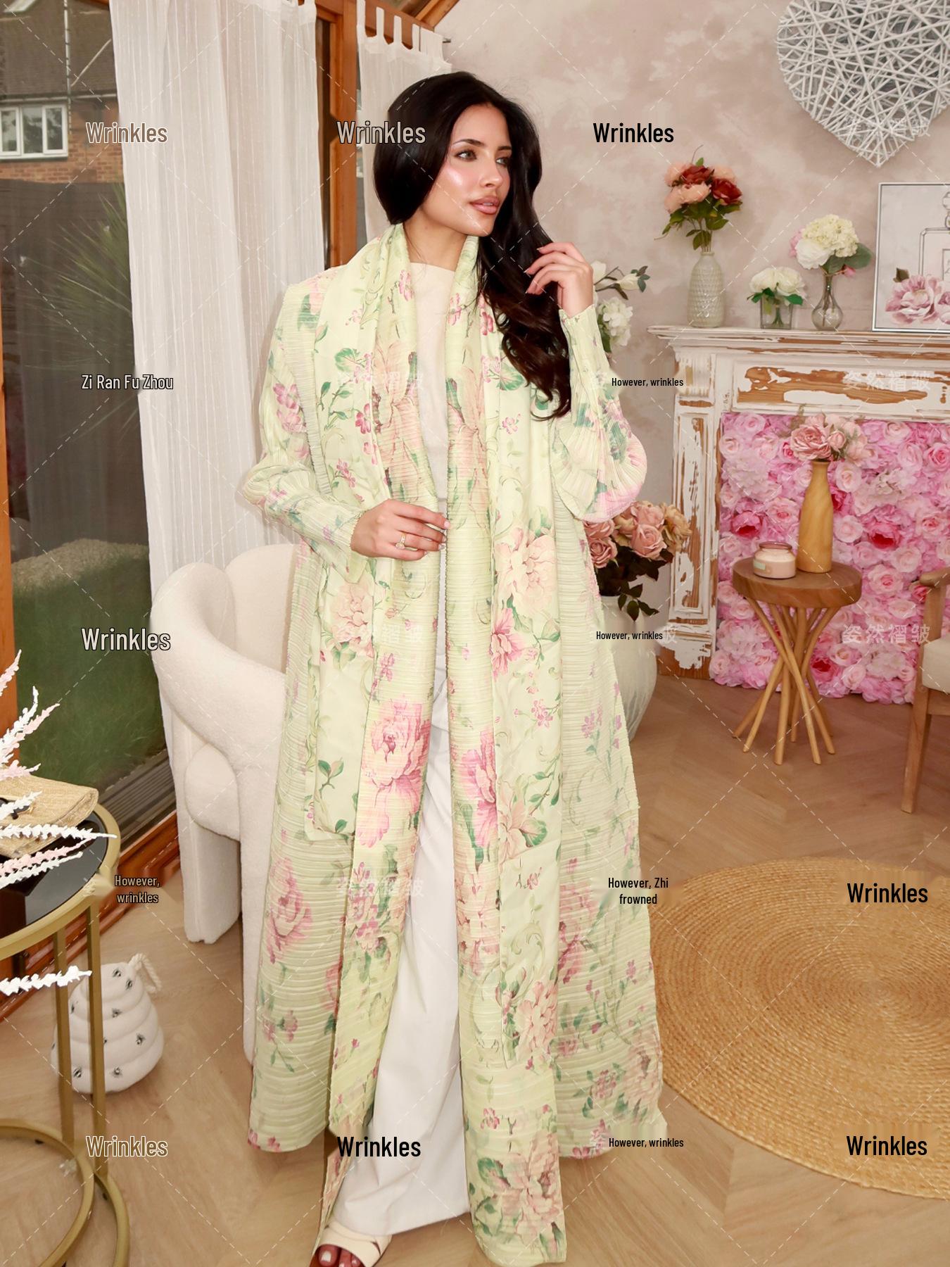 

Middle Eastern Pleated Abaya Cardigan with Long Sleeves - Plus Size Women s Cape One Size