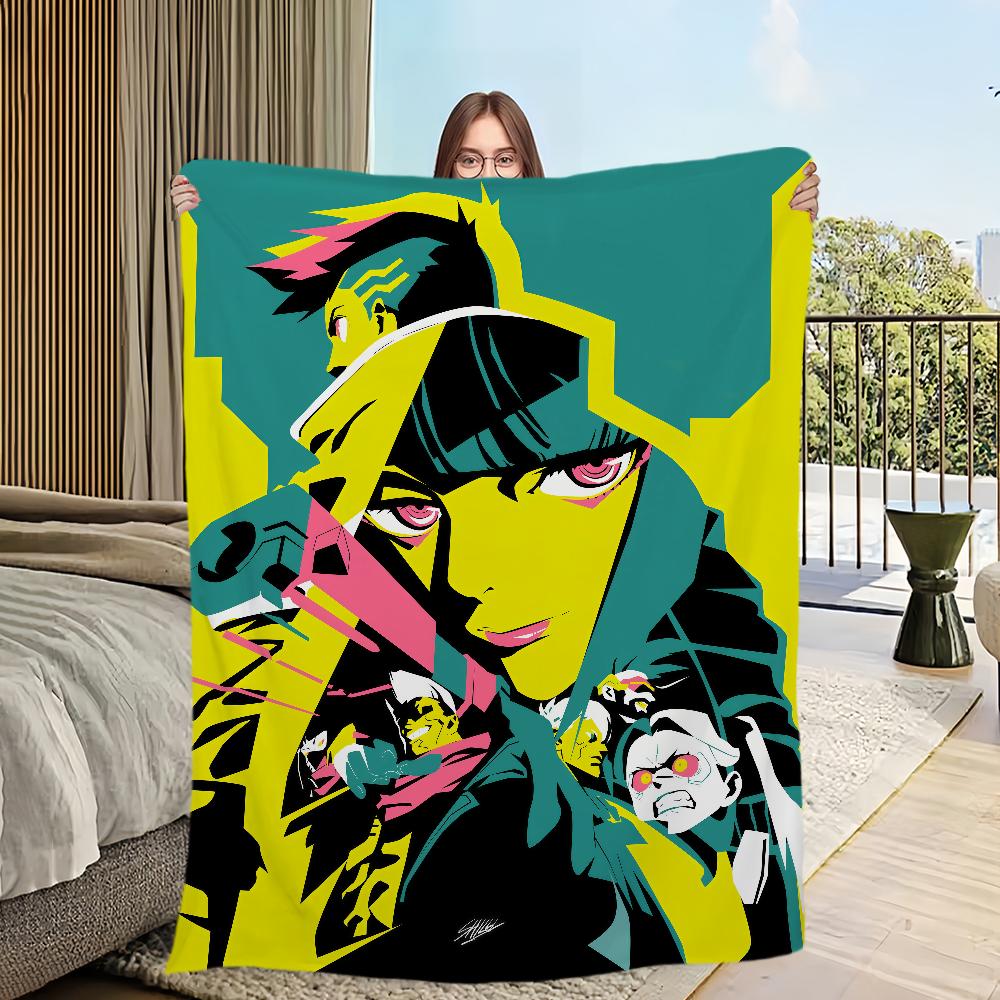 cartoon Flannel warm comfort C-Cyberpunk soft plush blanket for sofa living E-Edgerunners room office anime bedroom travel gift