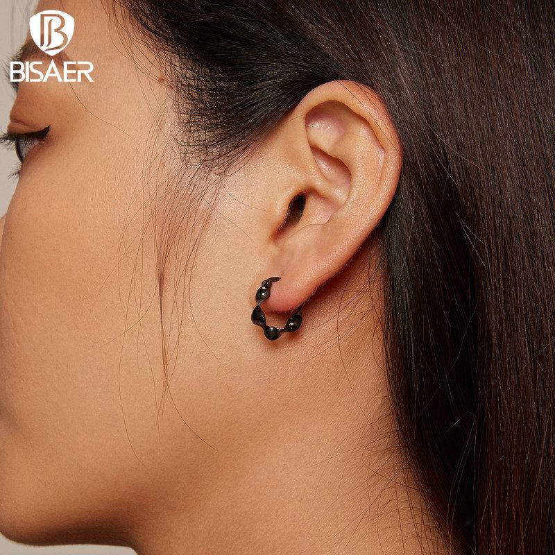 Bisaer 925 Sterling Silver High Gloss Twisted Stud Earrings For Women Lovely Girl Birthday Gift Holiday Party Jewelry