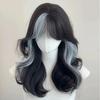 Black Blue Highlights Synthetic Short Wavy Women Wig Fluffy Lolita Cosplay Heat Resistant Wig with Bangs for Daily Party