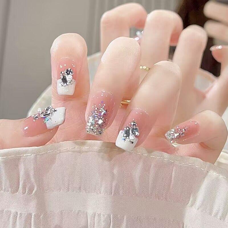 

Purple Butterfly Wear Manicure Long White Lengthened Hand Shape Fake Nails Nail Tip Finished Product Nail Stickers Nail Sticker L15223 white flash daughter