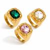 Stainless Steel Rounded Square Rings Simple Finger Ring Fashion Zircon Rings for Women