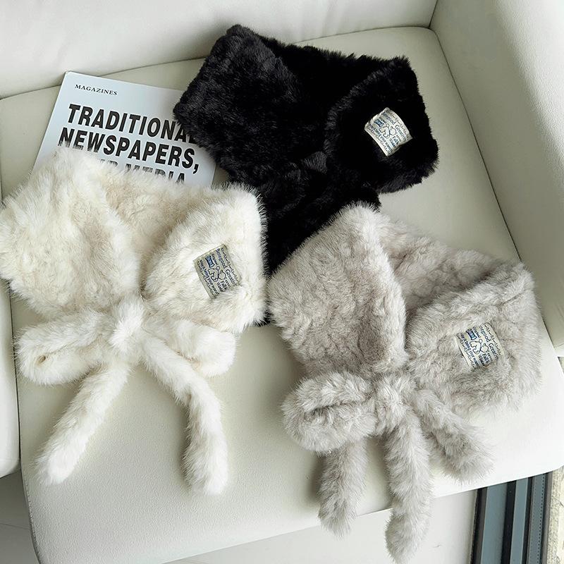 Women Soft Plush Scarf Winter Thicken Warm Faux Rabbit Fur Snood Scarves Outdoor Cold-Proof Neck Collar Neckerchief