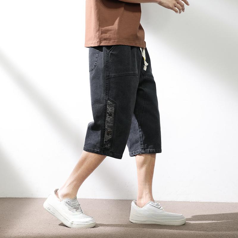Sommer Herren Jeans Denim Reithose Wadenlange Casual Shorts Gewaschene Baumwolle Kordelzug Gerade Caprihose Große Größe 8XL