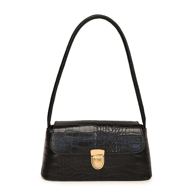 

2024 осень популярная сумка-багет с крокодиловым узором, модная текстура, портативная женская сумка, сумка через плечо для подмышки чёрный