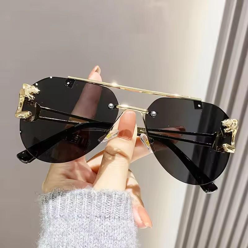 Non-polarized Rimless Punk Cheetah Decoration Sunglasses for Men Square Frameless Gradient Black Classic Rectangle Sun Glasses