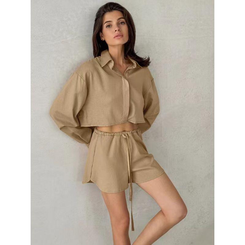 Fashion Style New Arrival Fashion Casual Long Sleeve Short Shirt Shorts Two-piece Set Shirt and Shorts Set