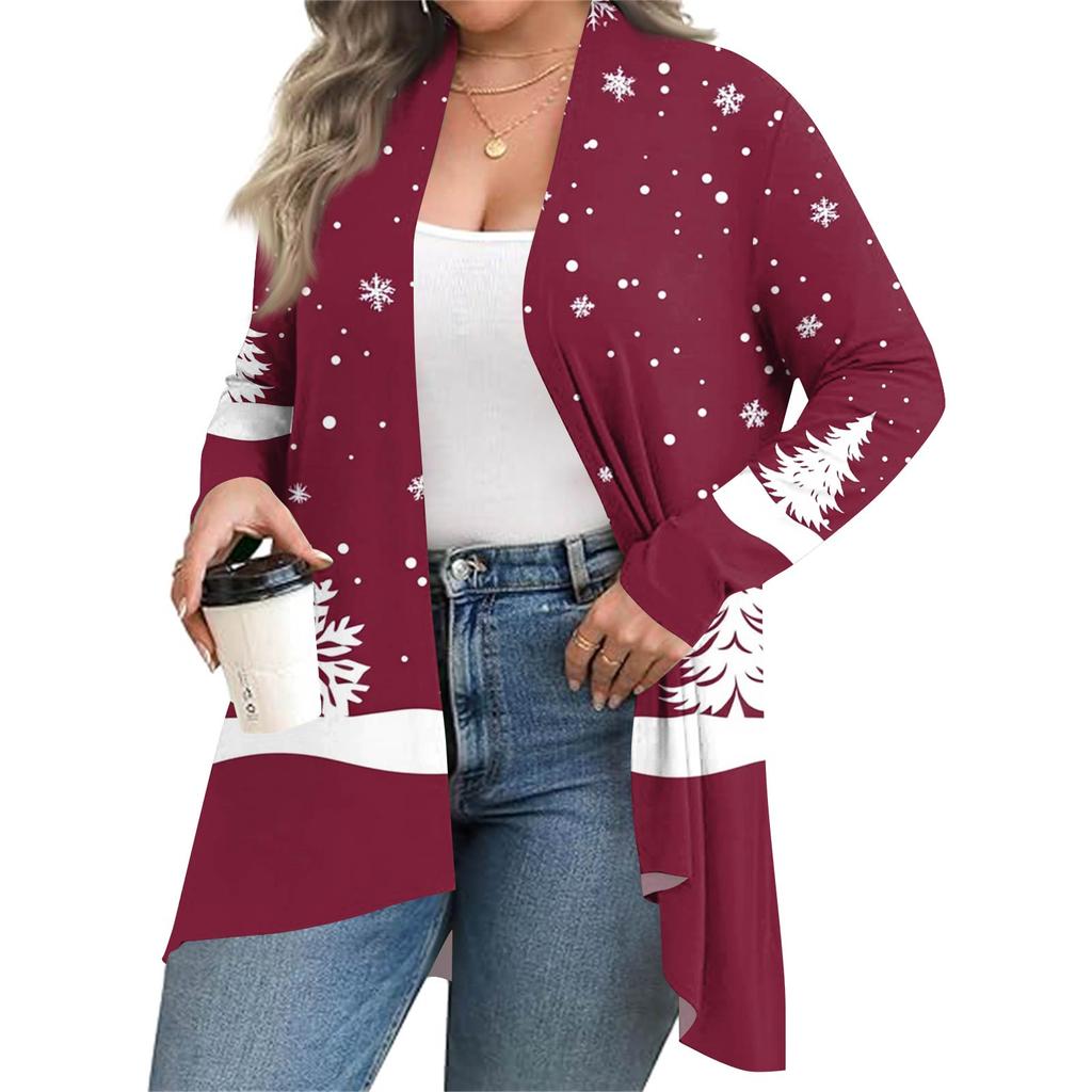 Women's Fall And Winter Fashion Casual Print Long Sleeve Mid-Length Cardigan Jacket