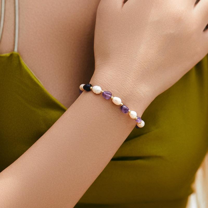 Freshwater Pearl Purple Natural Stone Elegant Women Bracelet