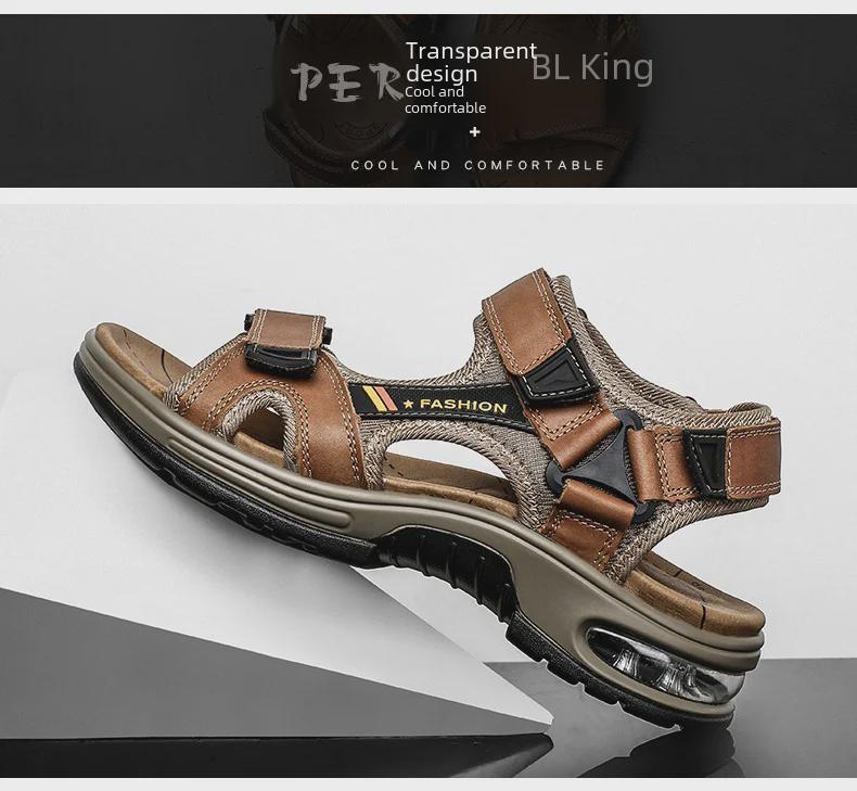 Men's Cross-Border Large Size Breathable Summer Velcro Sandals – Trendy Air Cushion Outdoor Beach Shoes.