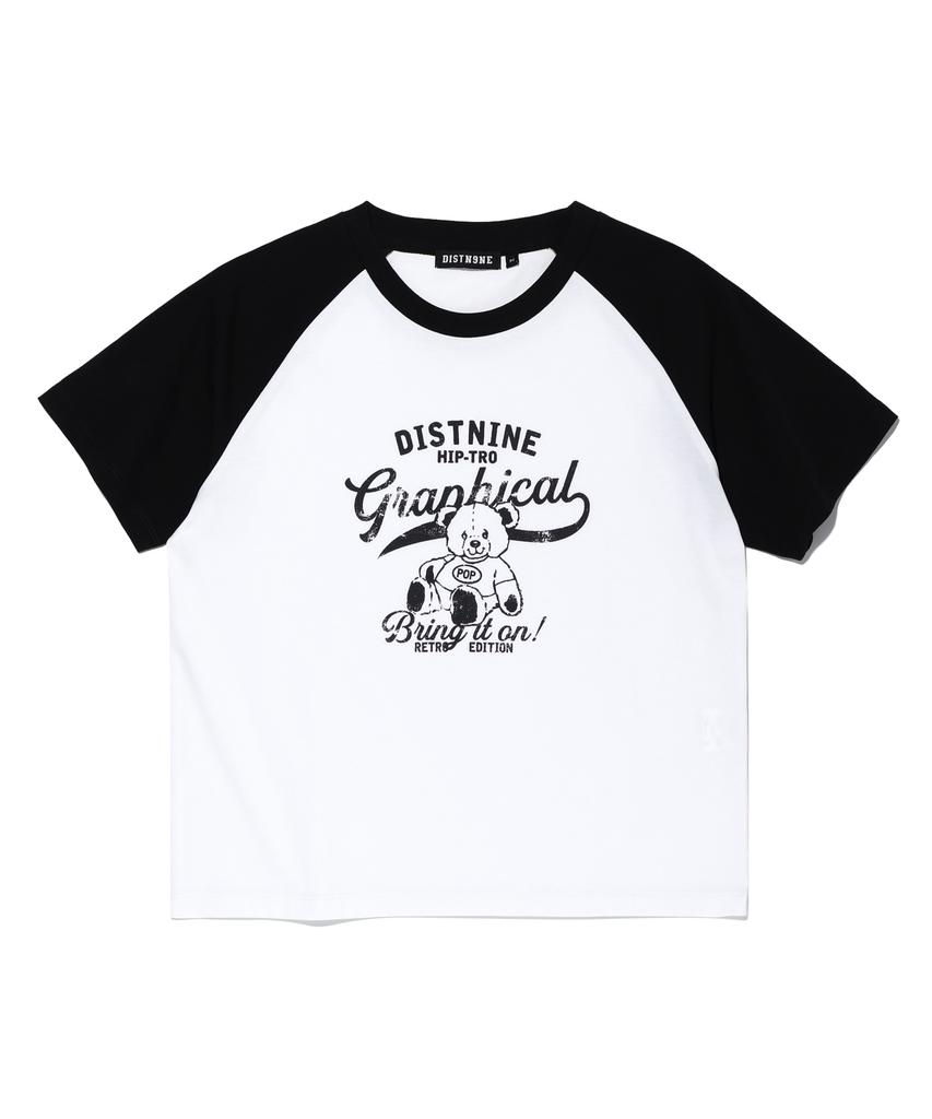 DISTN9NE Retro Bear Raglan Short Sleeve T-Shirt Black (Lo2Tf278-076)