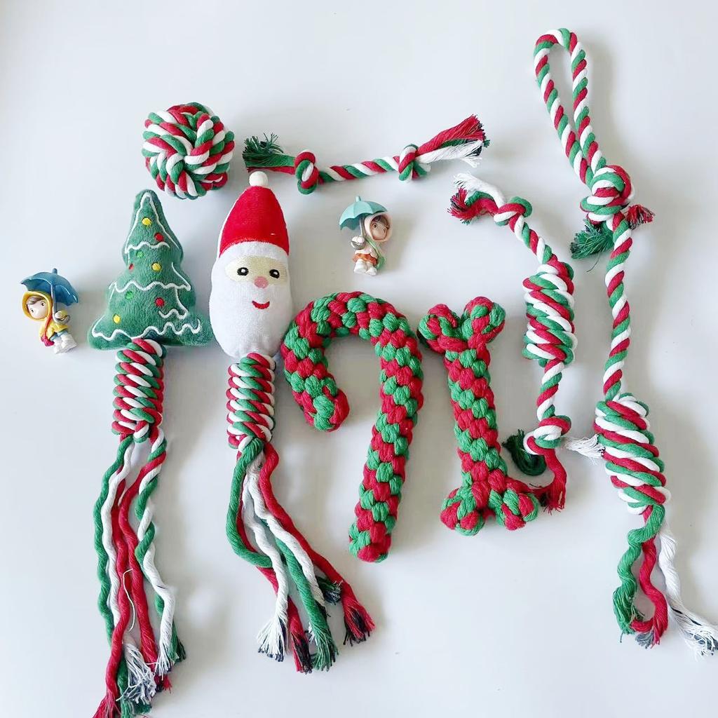 Christmas Dog Toy Set for Dogs - Cotton Rope Chew Toys, Squeaky Santa Plush, Safe, Durable, Teeth Cleaning Holiday Dog Gifts