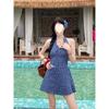 Bow Contrasting Color Plaid Neck Dress Women's Summer New Small Age-reducing Waist A-word Short Skirt