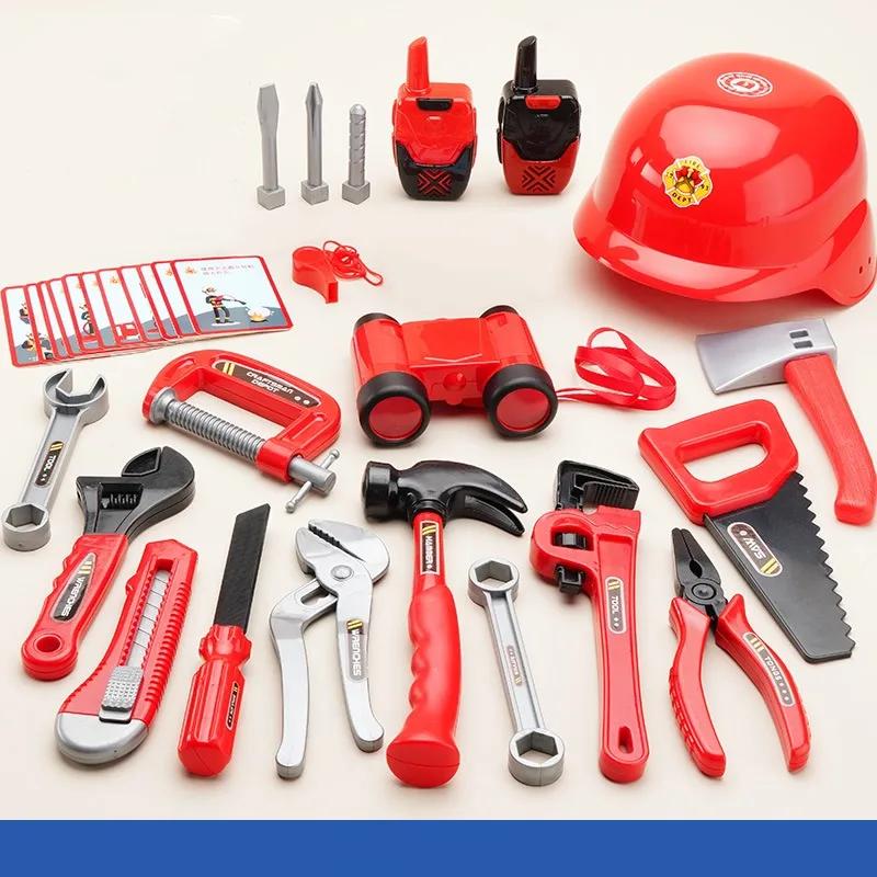 Kinder Feuerwehrmann Cosplay Set Kind Rollenspiel Puzzle Erleuchtung Simulation Wartungskiste Brandschutzwissen Lernen