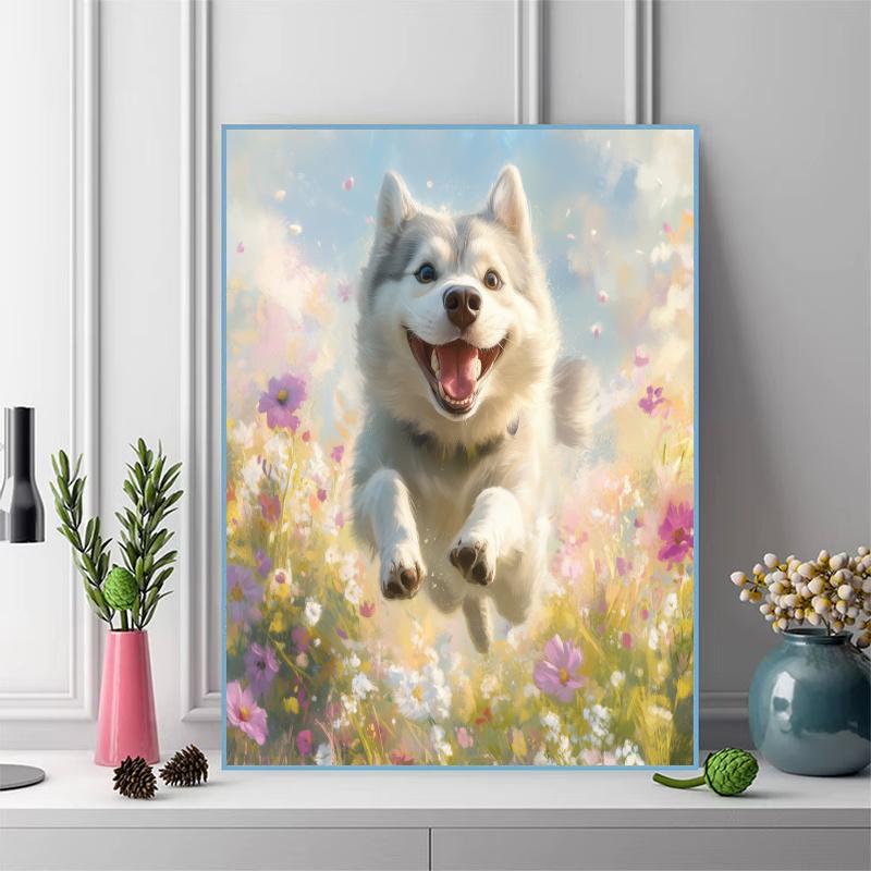 Siberian Husky and grassland Pattern  3pcs 100% Round Full Drill 5D DIY Diamond Painting Embroidery Cross Stitch Rhinestone Décor