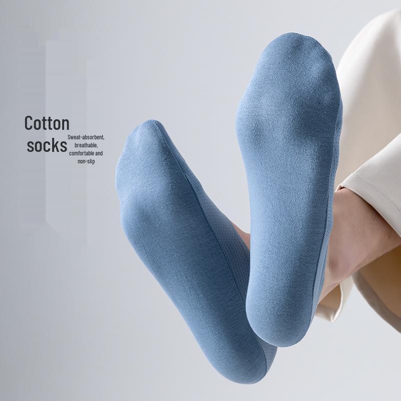 Men's Summer Non-Slip No Show Boat Socks - Thin, Breathable, Low Cut, Seamless Ice Silk with Pure Cotton Bottom.