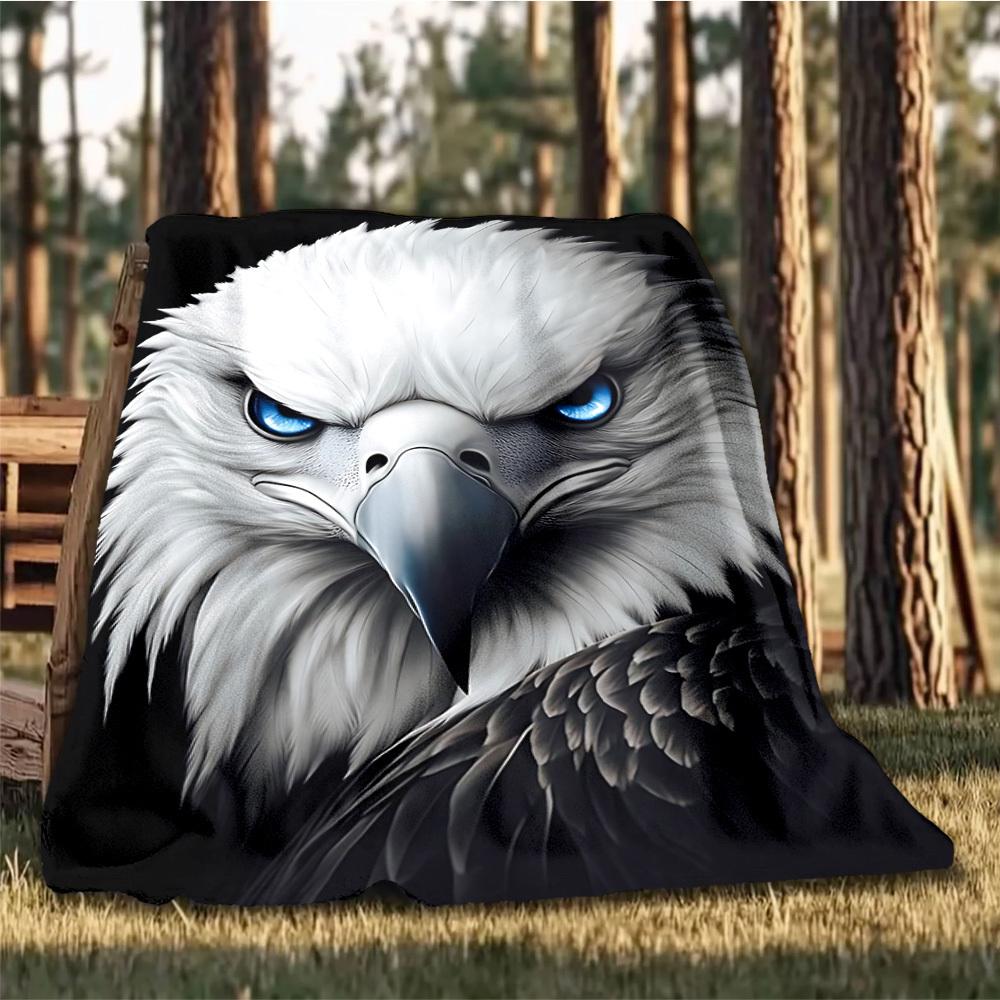 1pc Eagle Head Print Outdoor Blanket, Lightweight Polyester,