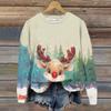 Ladies' Christmas Printed Long Sleeved Round Neck Hoodie Loose Top
