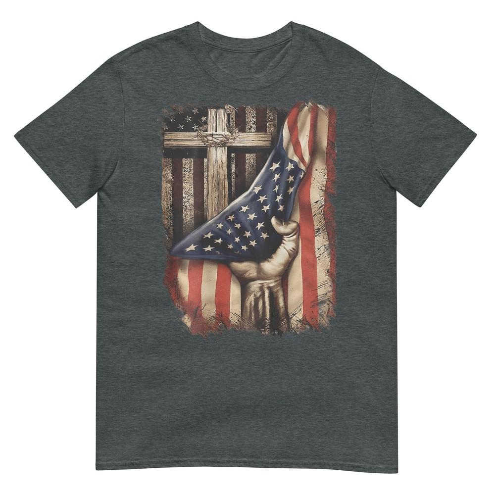 American Usa Flag Christian Cross Patriotic (On Back) Tshirt