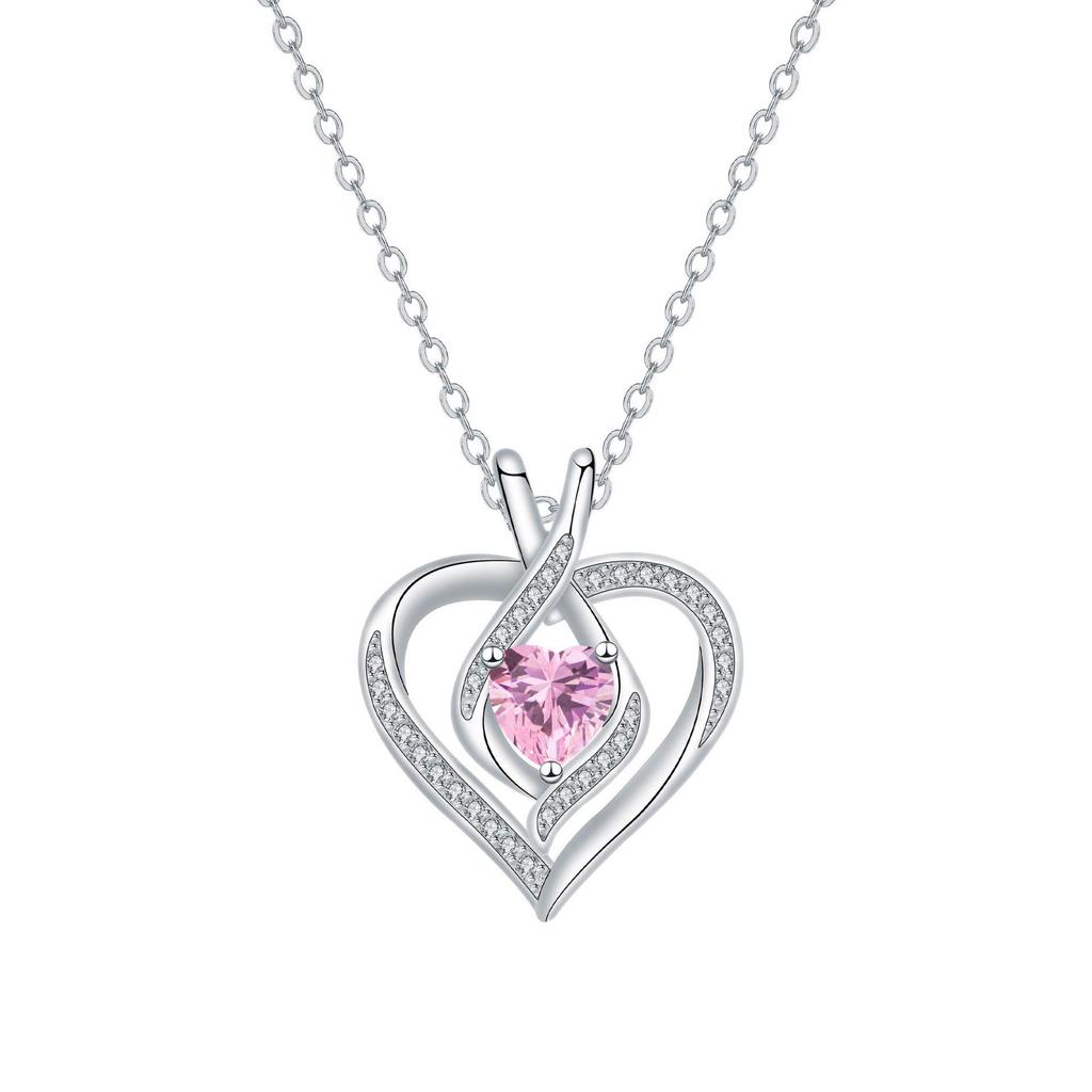 Luxury Heart Pendant Rhinestone Necklace: Colorfast Clavicle Chain, Elegant Birthstone Gift for Women