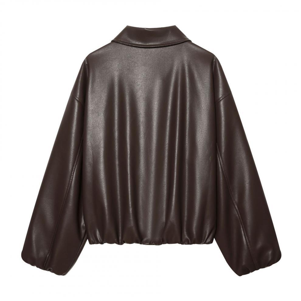 European and American style, new women's clothing, fashionable and versatile, simple and versatile imitation leather bomber jacket