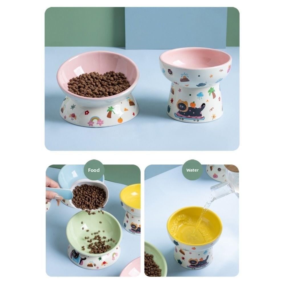 Ceramic Cat Bowl Anti Tipping Large Capacity Dog Food Feeding Basin Flat/Slanted Mouth Non-slip Pet High Foot Bowl Kitten Puppy