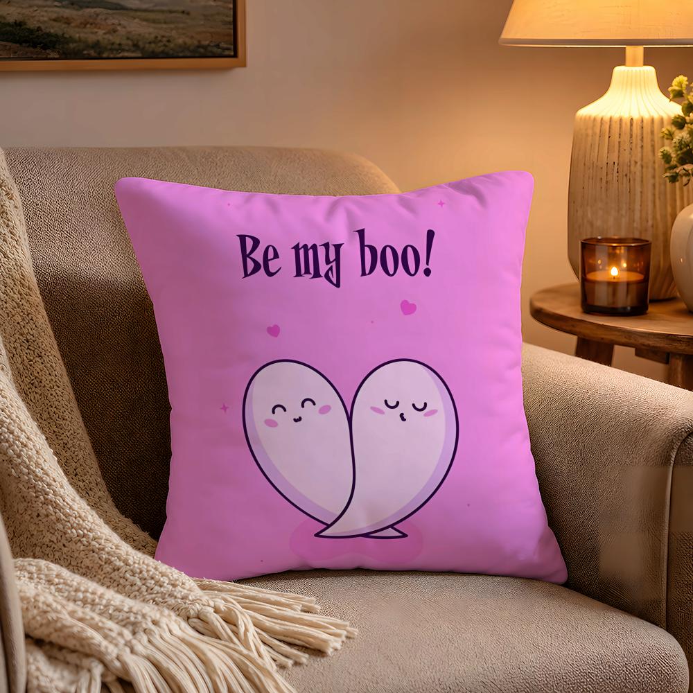 Anime Cute GGhost Couple Pillow Case Soft Plush Cushion Cover Double Print and Invisible Zipper for Sofa Home Car Use
