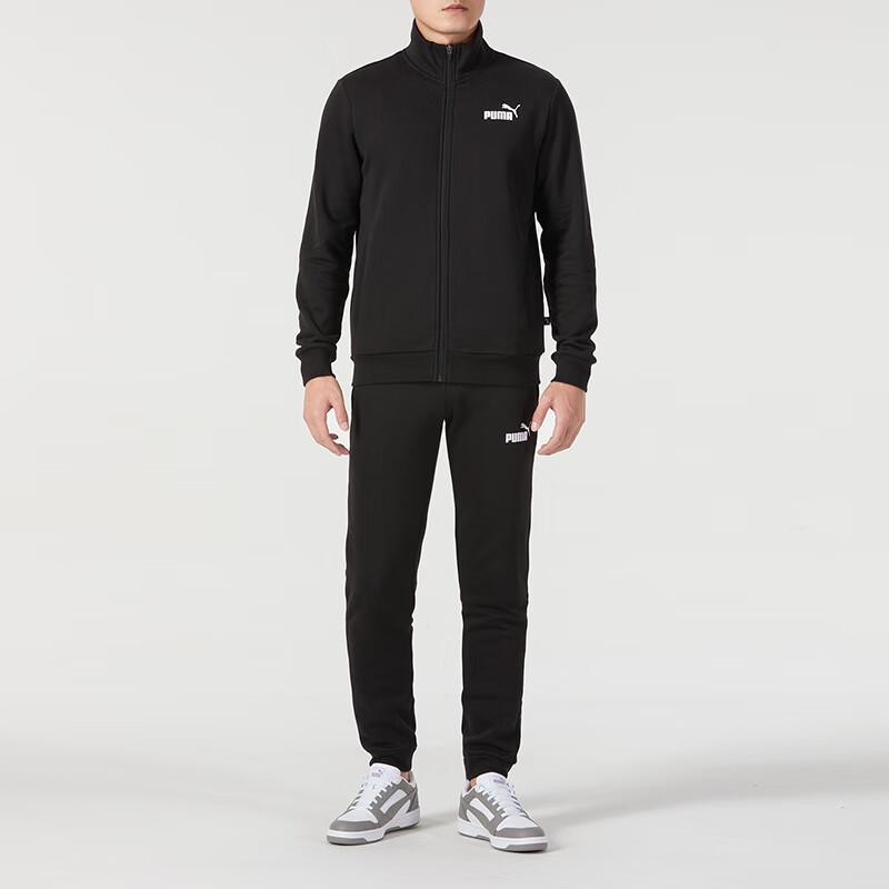 Puma Logo Print Stand Collar Zip Top And Elastic Waist Cuffed Pants Casual Sports Set Men Sets Black 680660-01