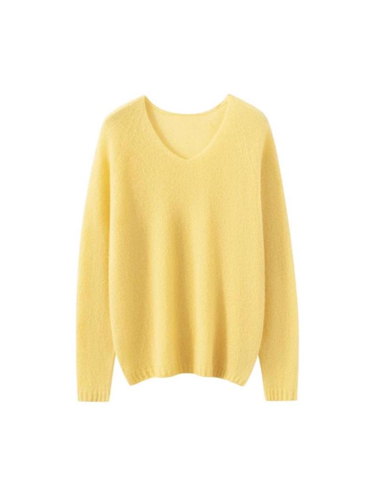 Classic Cashmere & Mulberry Silk V-Neck Women's Pullover Knitwear
