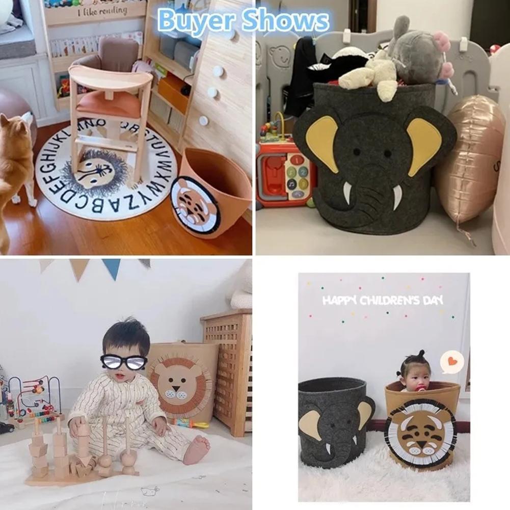 Plstěný úložný kbelík na hračky se zvířátky Kreslené zvířátko Velký přenosný organizér na špinavé prádlo a boty Drobnosti Skládací úložný box Kontejn