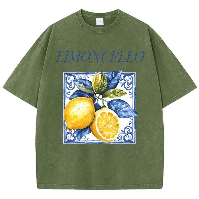 

Limoncello Printing Washed TShirts Womens Cotton T Shirts ONeck Comfortable Distressed Streetwear Summer Casual Womans Clothes S