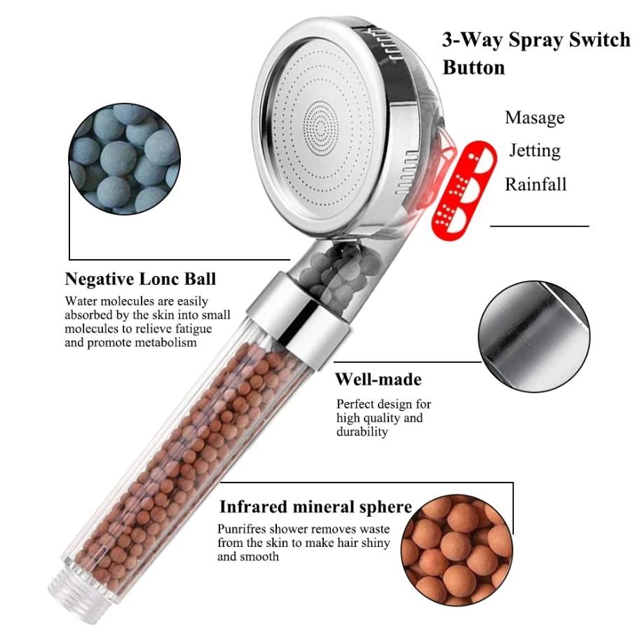 Functions High Pressure SPA Shower Head Water Saving Handheld Rainfall Bathroom Accessory Anion Filter Shower for Bathroom Decor