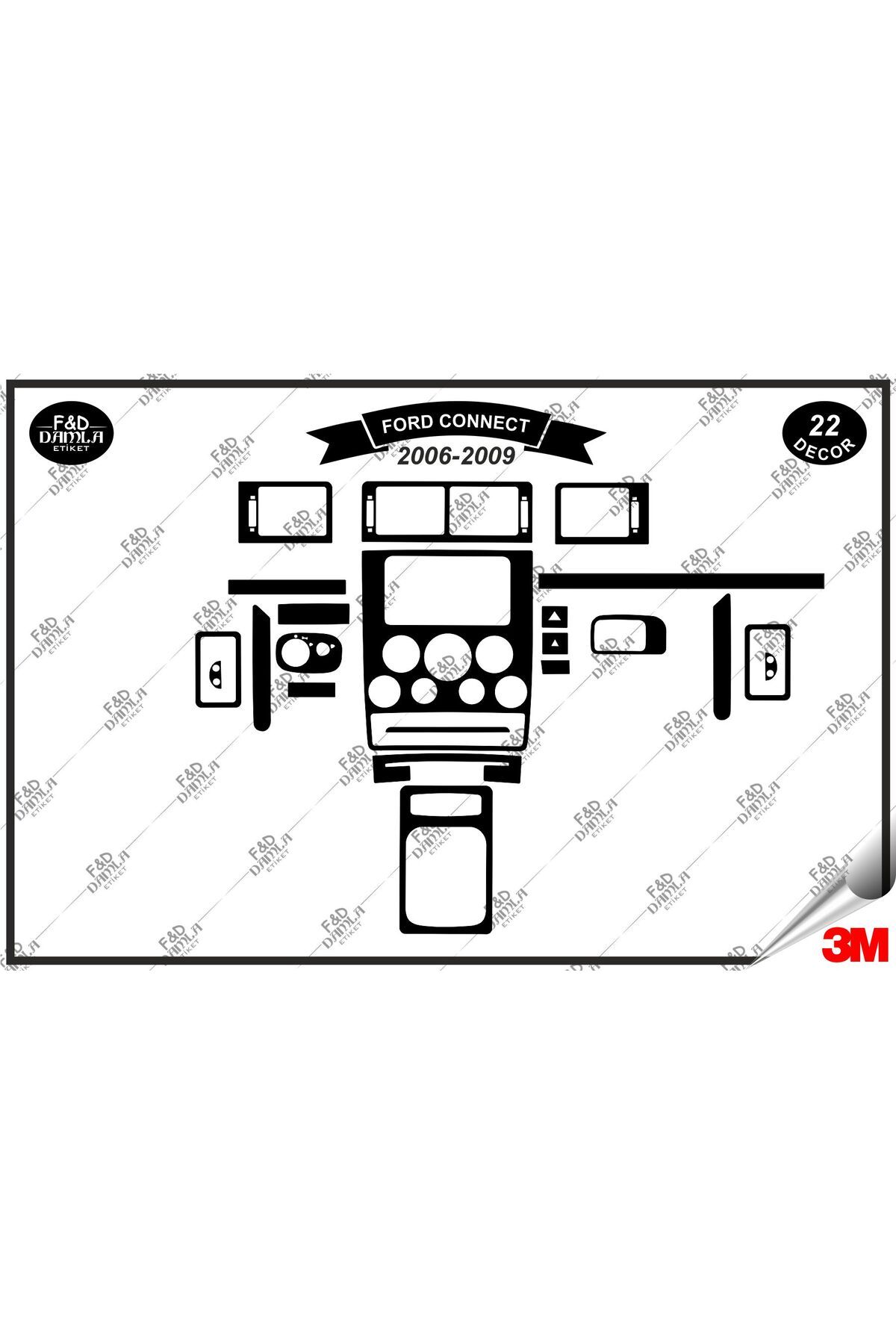

Ford Connect 2006-2009 Torpido Konsol Trim Göğüs Maun Kaplama Set 22 Parça Siyah