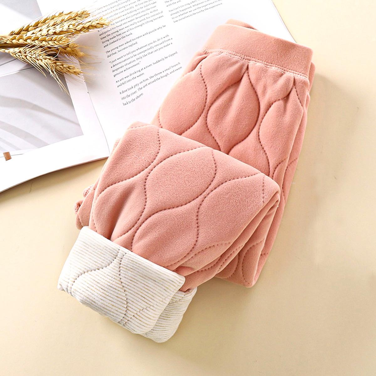 

Детские хлопковые брюки трехслойные утепленные зимние для мальчиков и девочек подкладка базовые теплые брюки детские брюки 90 розовый