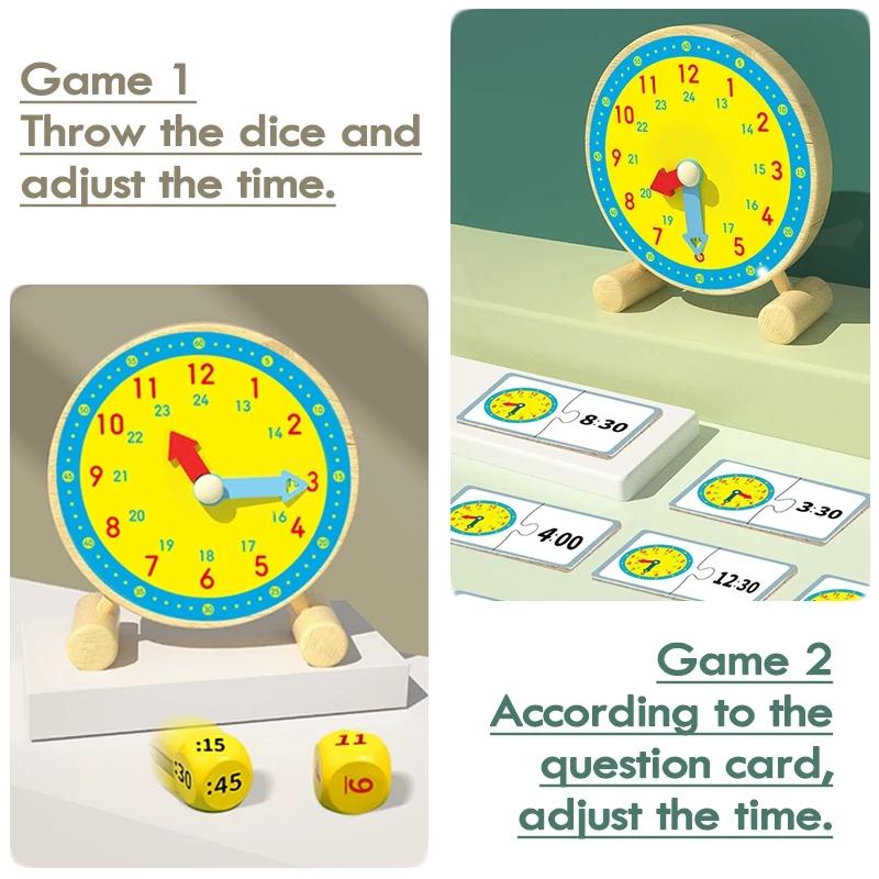Wooden Clock Dice Math Toys Time Activity Set Time Matching Puzzle Preschool Tactile Learning Clock Educational Toys