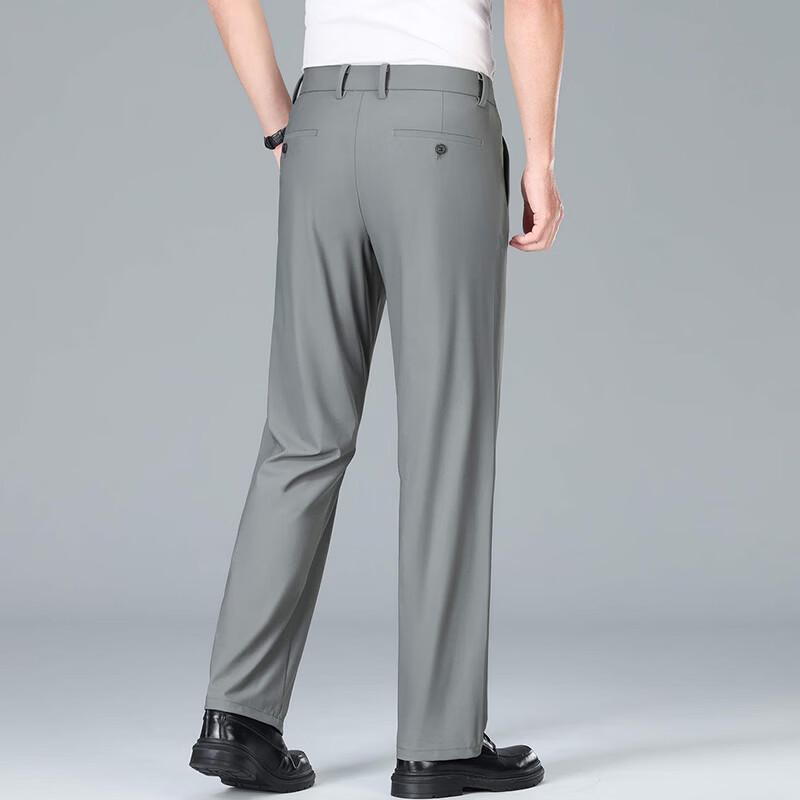 ROMON Men's Ice Silk Wrinkle-Resistant Straight-Leg Pants