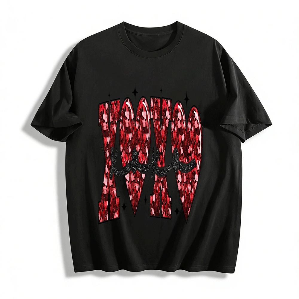 

XOXO Heart Print Casual Crew Neck Valentine s Day Tee Pure cotton T-shirt XXS