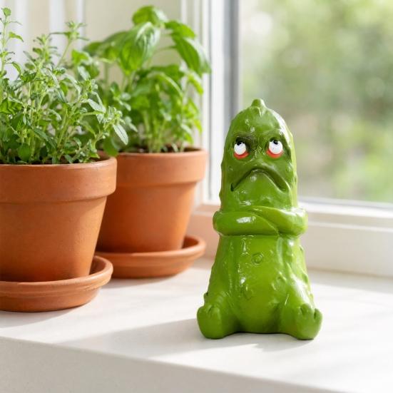 Funny Pickle Sculpture, Quirky Cucumber Statue, Cute Resin Pickle Emotional Support Ornament for Home, Living Room, Bedroom, Office Desk Decor