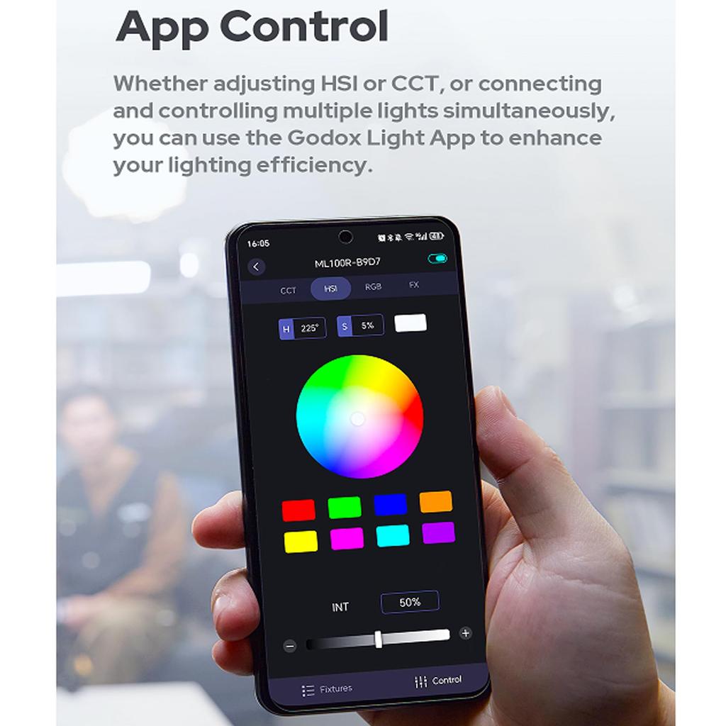 Godox ML100R RGB Fotografía Aplicación Alto Color 14 Iluminación Luz de Fotografía Portátil para Video en Vivo e Iluminación de Estudio Luz, 1800K-10000K, Control,