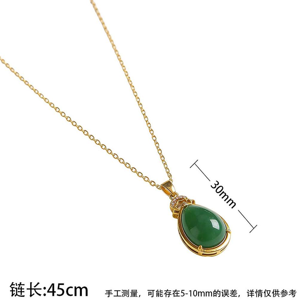 Teardrop Green Pendant Necklace, Women's Gold Crown Necklace Accessory, French Style Simple Daily Wear Versatile Necklace