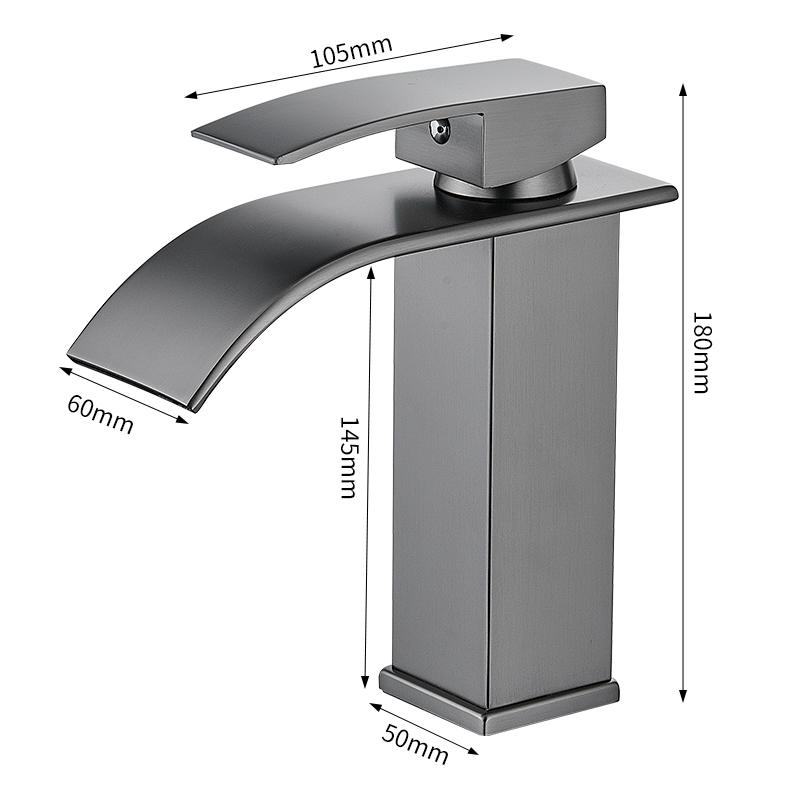 Waterfall Faucet Modern Luxury Wash Basin Sink Waterfall Mixer Stainless Steel Dressing Basin Faucet Brushed Gun Grey (as the picture,Brushed Gun Grey)