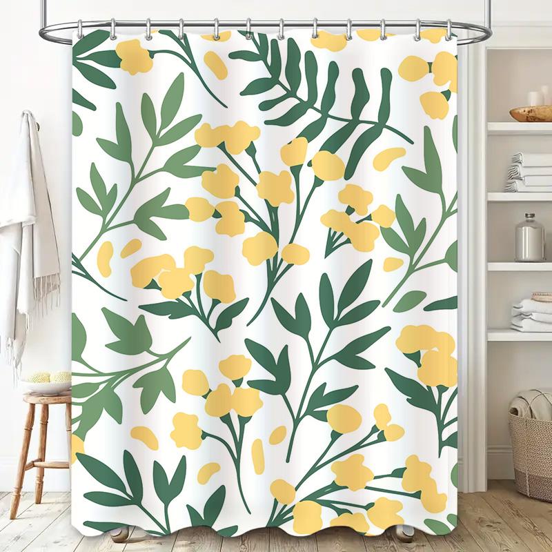 Modern Bathroom Decor Yellow And Green Floral Shower Curtain For Bathtub Home Decoration