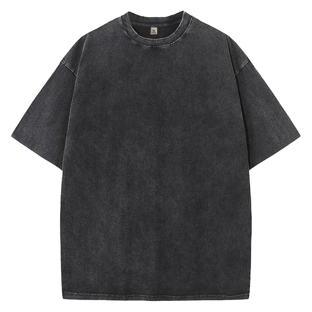

Men s Retro Washed Heavyweight Cotton T-Shirt - Loose Fit, Short Sleeve, Round Neck, Casual Vintage Style L